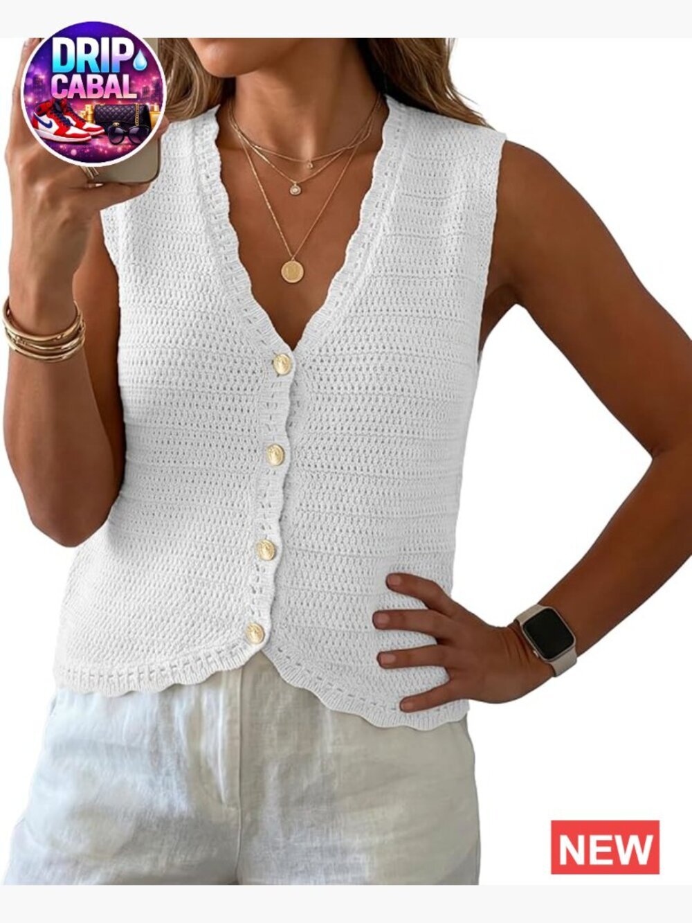 Sleeveless Knit Sweater Vest - V-Neck Button Down Cardigan Top